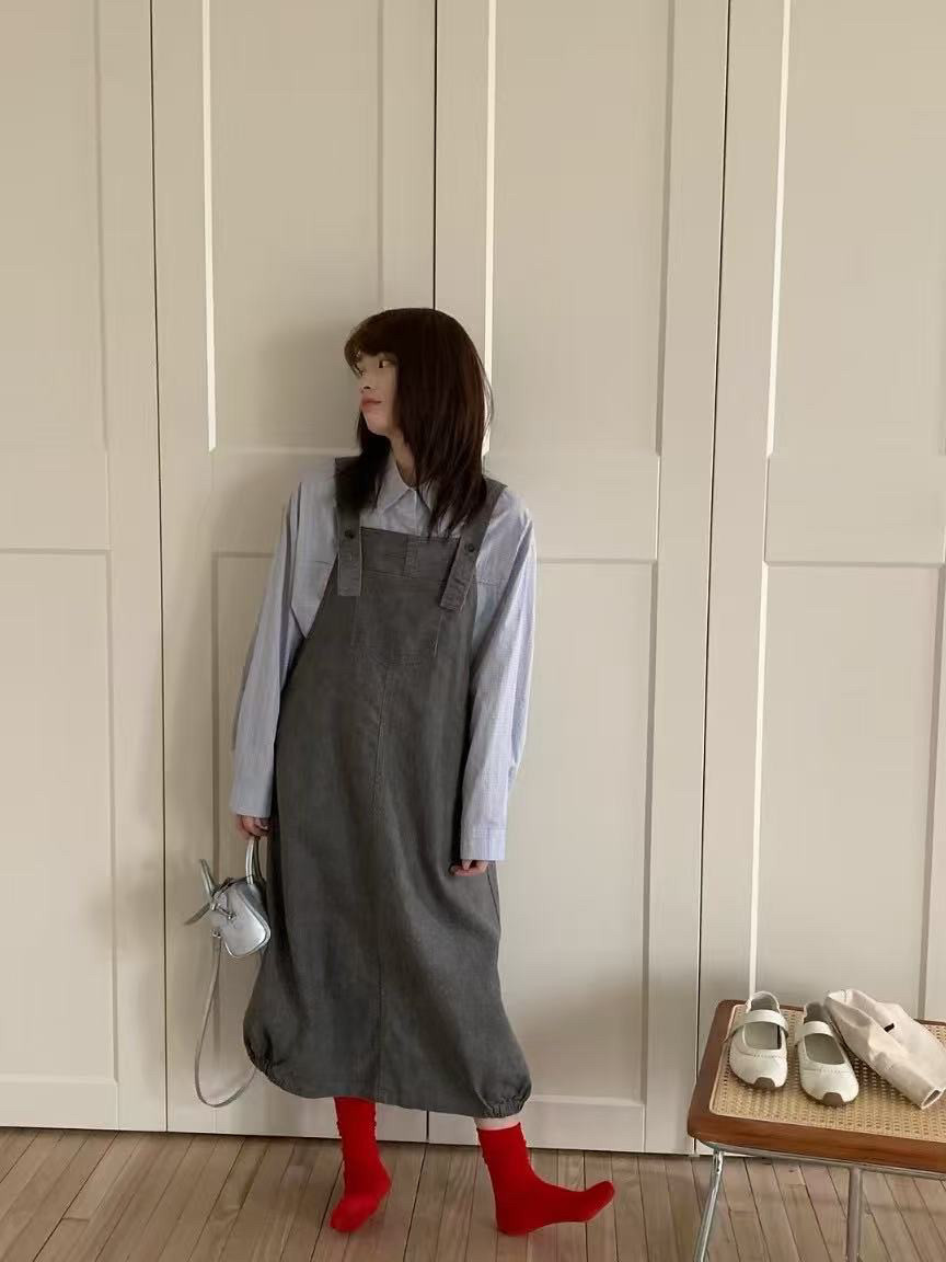 2025春季新款韩版宽松休闲百搭工装背带连衣裙女