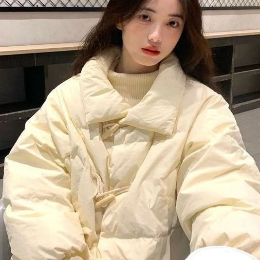 甜美复古牛角扣棉服女2025冬季新款设计感小众韩版加厚短款面包服