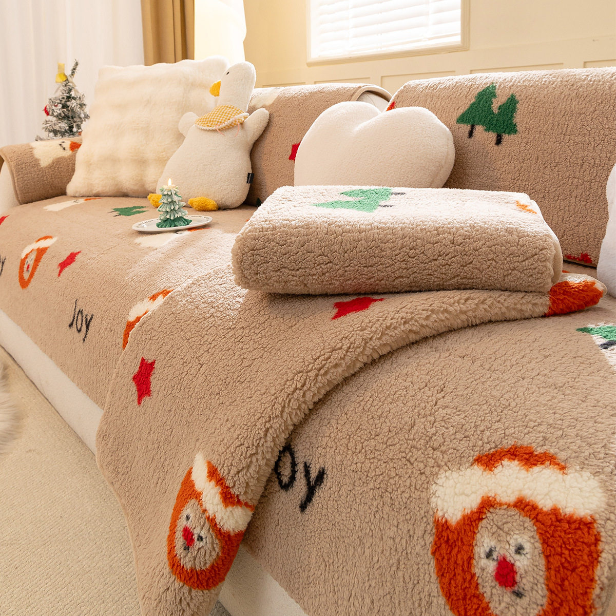 秋冬季卡通可爱毛绒保暖沙发垫简约轻奢高级感加厚圣诞小丑坐垫,居家布艺,沙发垫,淘宝优惠券,粉丝福利购,淘宝优惠卷