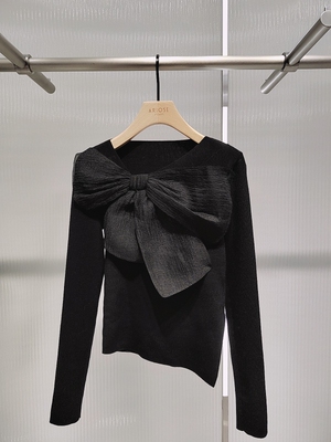 艾家商场同款2023冬季蝴蝶结针织衫女短款打底衫上衣31038090