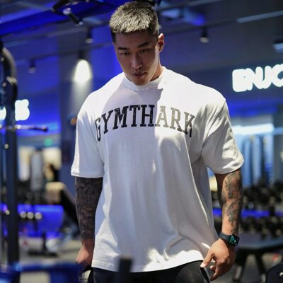 GYMSHARK克里斯肌肉鲨鱼健身健美宽松纯棉T运动训练短袖t恤五分袖