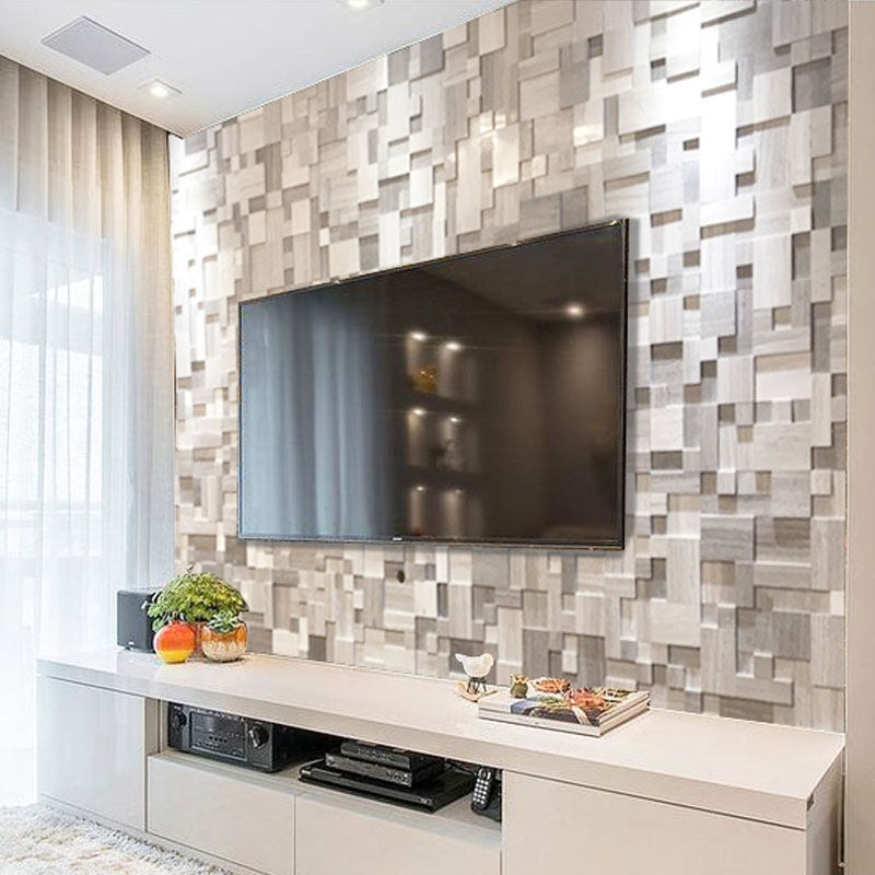 大理石电视机背景墙瓷砖天然石材灰色米色3d立体阳台客厅现代墙砖