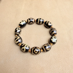 藏传3眼财神宝瓶贵人多图腾达洛天珠黑金天珠橄榄核隔珠手串