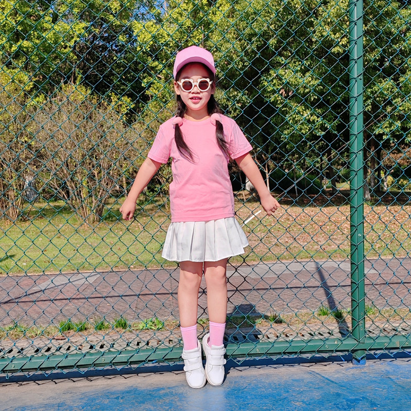 亲子装彩色t恤短袖百褶裙套装儿童幼儿园舞蹈表演服糖果色小学生