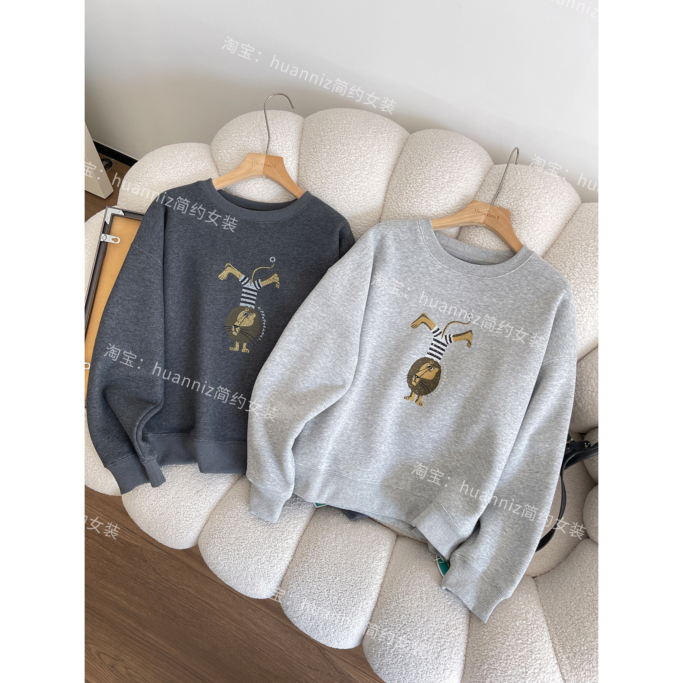 韩系hippop狮子印花加绒奥粒绒卫衣冬季圆领宽松短款上衣外套女,女装/女士精品,卫衣/绒衫,淘宝优惠券,粉丝福利购,淘宝优惠卷