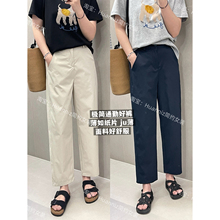 极简通勤西装休闲裤夏超薄直筒裤后松紧腰显瘦工装裤九分法棍裤女