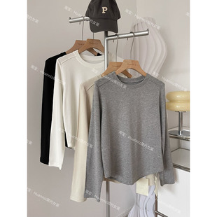 T恤打底衫 正肩显瘦长袖 小版 百搭单品超柔云朵tee春纸片人弹力修身