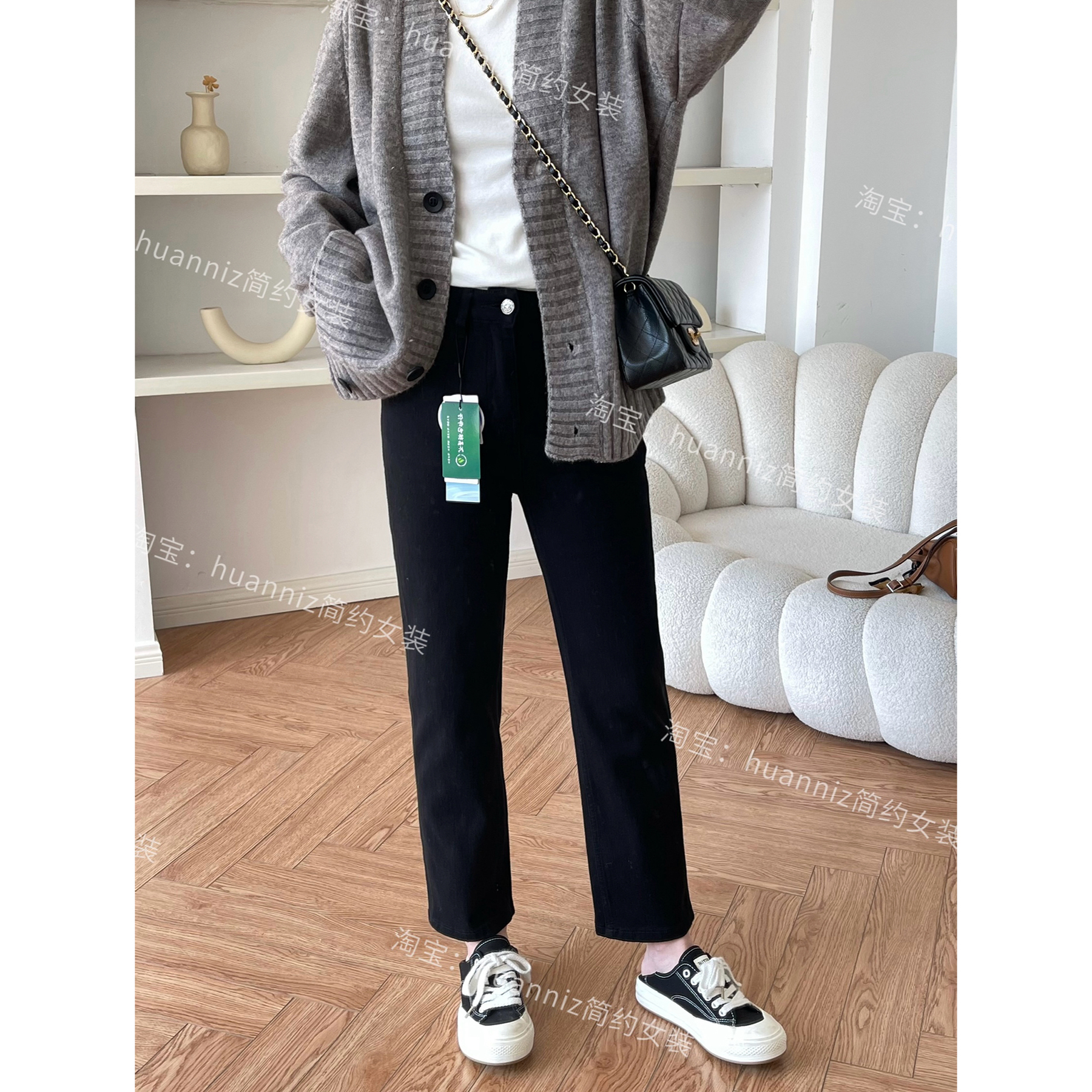 巨显瘦薯条牛仔小黑裤四面弹莱卡高腰合身小直筒九分烟管裤女秋季