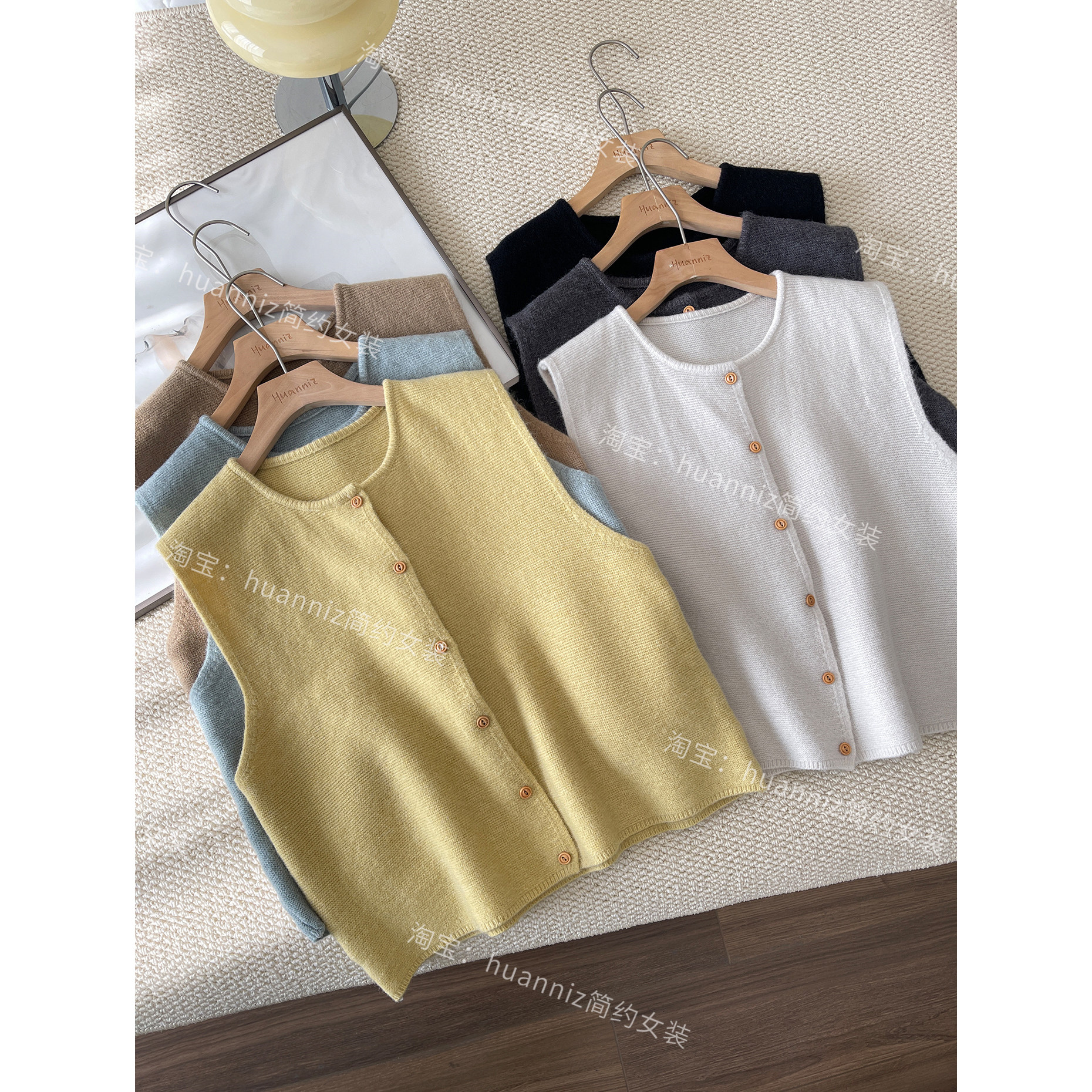 法式复古木扣圆领针织马甲宽松韩系百搭春秋叠穿无袖毛衣女打底衫,女装/女士精品,毛针织衫,淘宝优惠券,粉丝福利购,淘宝优惠卷