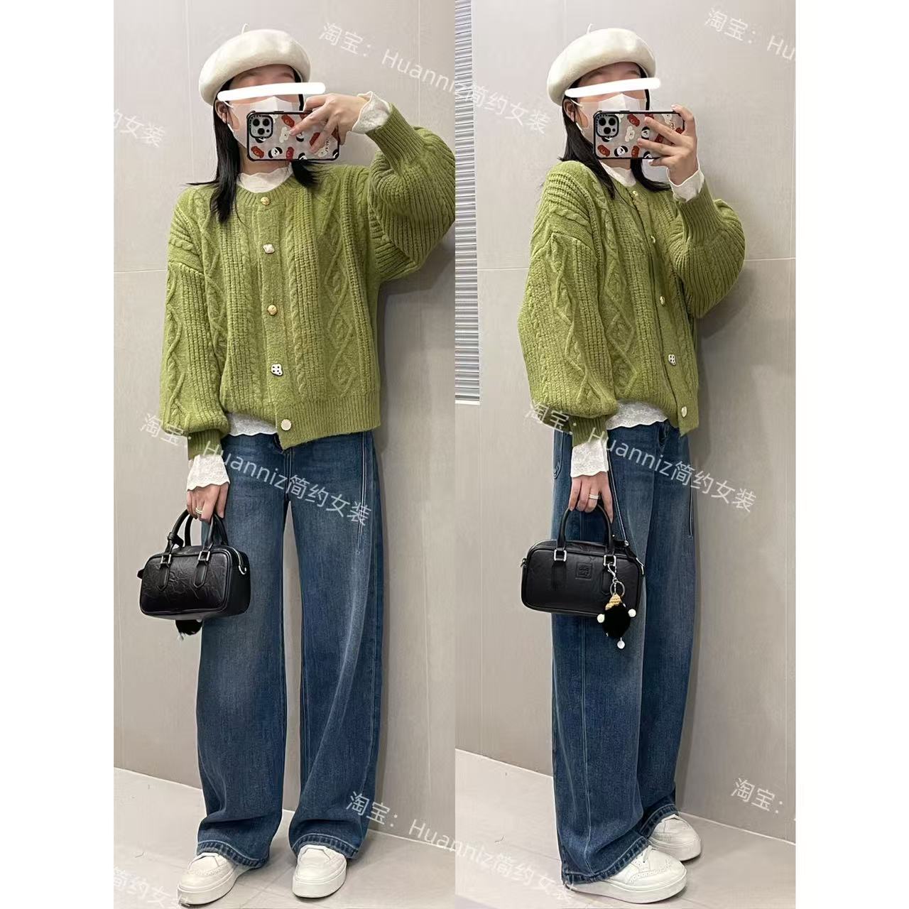 冬季设计感甜美加厚灯笼袖针织衫