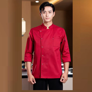 厨师服加大定制 黑色上衣餐饮厨房短袖 酒店厨师工作服男长袖 秋冬季