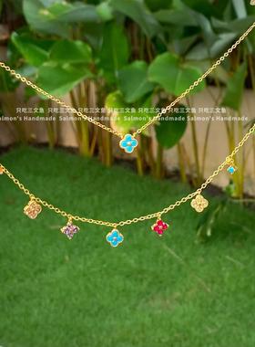 高级感叠戴幸运四叶花项链多巴胺