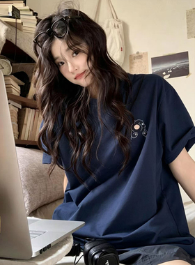 小熊印花纯棉短袖t恤女夏季新款韩系简约宽松显瘦半袖正肩上衣ins