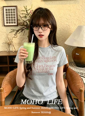 字母印花修身短袖纯棉T恤女夏季新款韩系小众休闲显瘦百搭上衣ins
