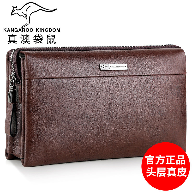 真澳袋鼠男士手包男真皮软大容量手拿包休闲头层牛皮手抓包男包