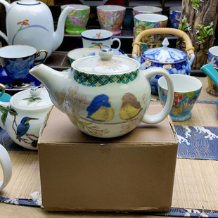 超级福利！高品！九谷樱花雀鸟后手壶 带盒 特价出！