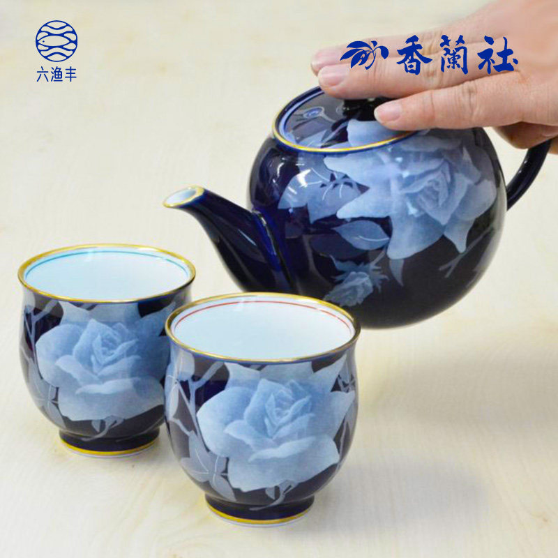 手绘蔷薇玫瑰画片,琉璃蓝釉面