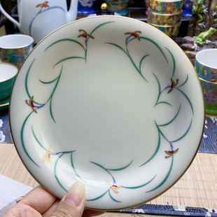 超稀有！高品！福利！香兰社绿叶金兰花甜品盘 直径15.8 微牛毛痕