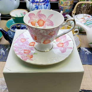 超级福利！高品！香兰社卡特兰花高足咖啡杯 带盒 微微窑点