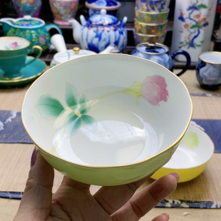 特价 香兰社浅绿釉玫瑰米饭碗 高品 超级福利