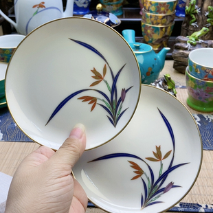 超大漏！高品！香兰社金兰花甜品盘一对 直径12.8 微牛毛痕