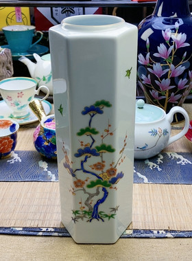 超级福利！稀有款！深川松竹梅六角大花瓶 高26 祝寿款