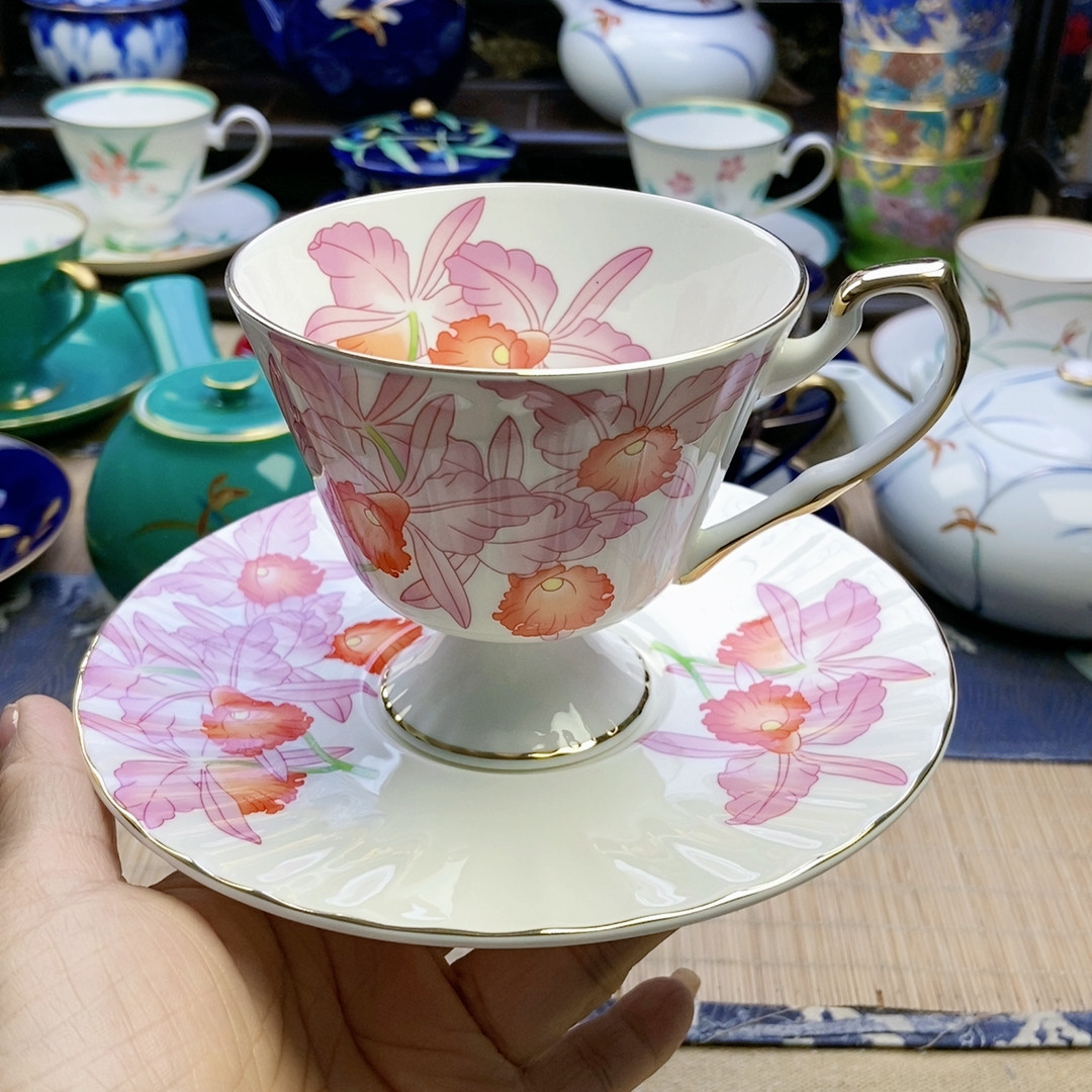 漏一个！高品！香兰社卡特兰花咖啡杯 孤品 微微窑点 特价图片