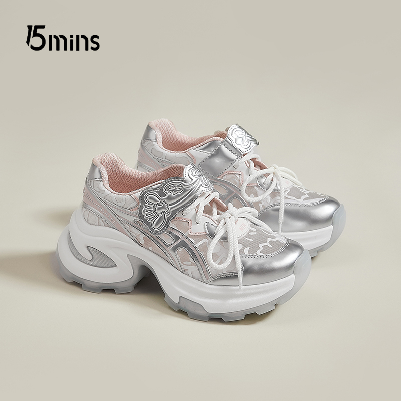 15mins厚底运动鞋透气网面鞋