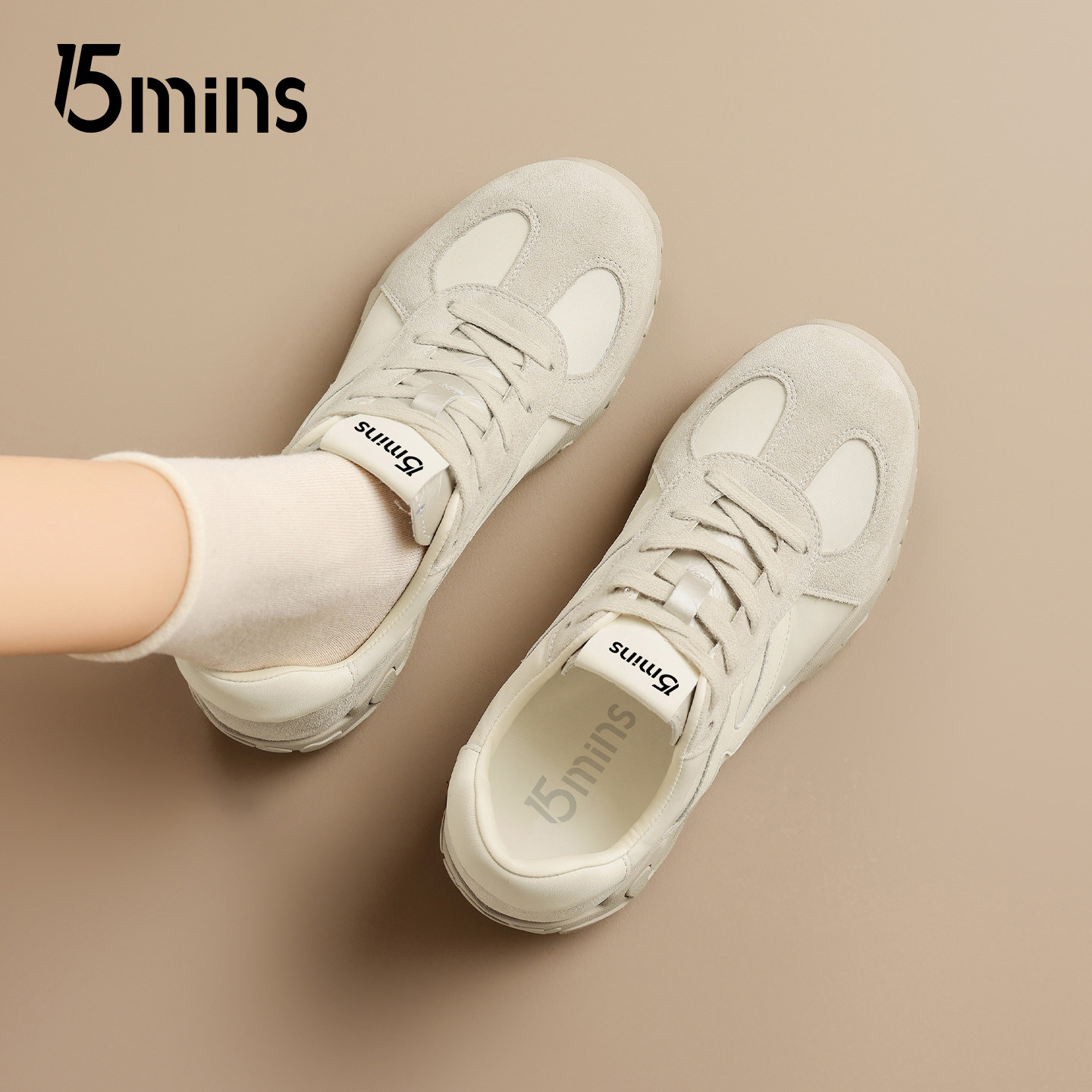 15mins厚底德训鞋女款2026新款春季百搭小白鞋子芭蕾风休闲运动鞋,女鞋,德训鞋,淘宝优惠券,粉丝福利购,淘宝优惠卷