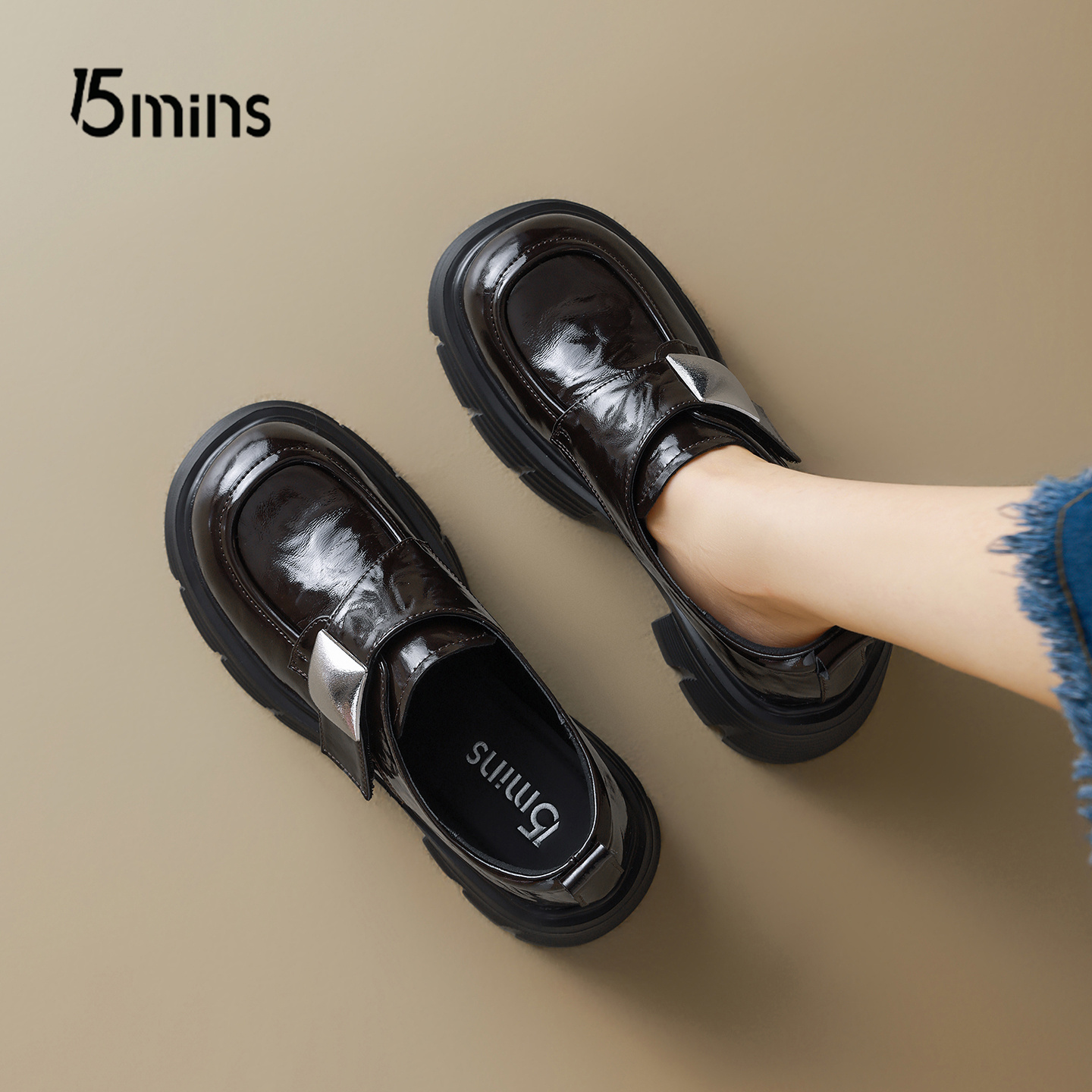 15mins厚底乐福鞋女秋季日常通勤