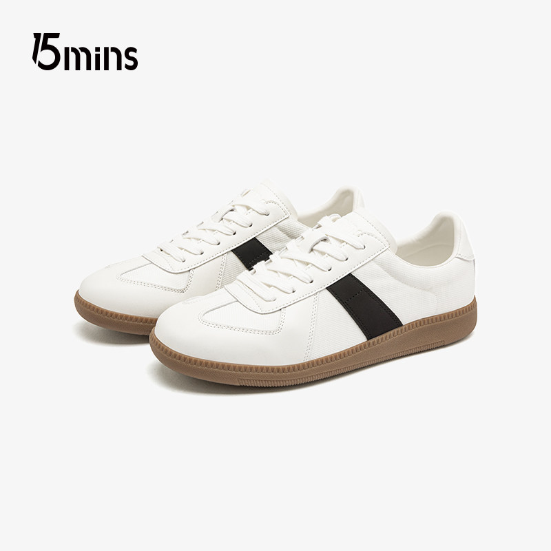 15mins休闲板鞋男大码情侣款2026年春季新款厚底防滑系带德训鞋女