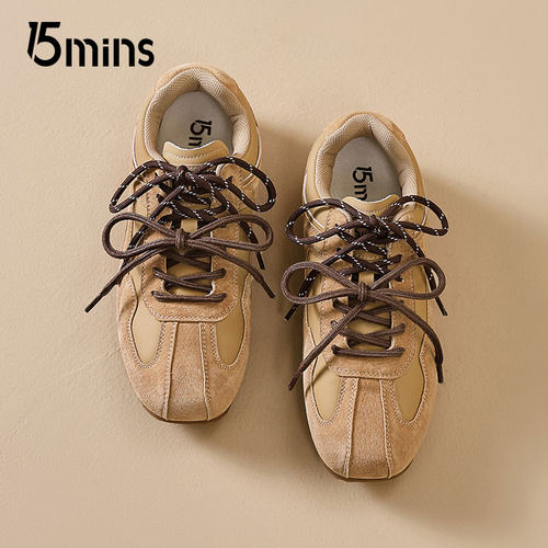 15mins棕色平底德训鞋女2025春秋