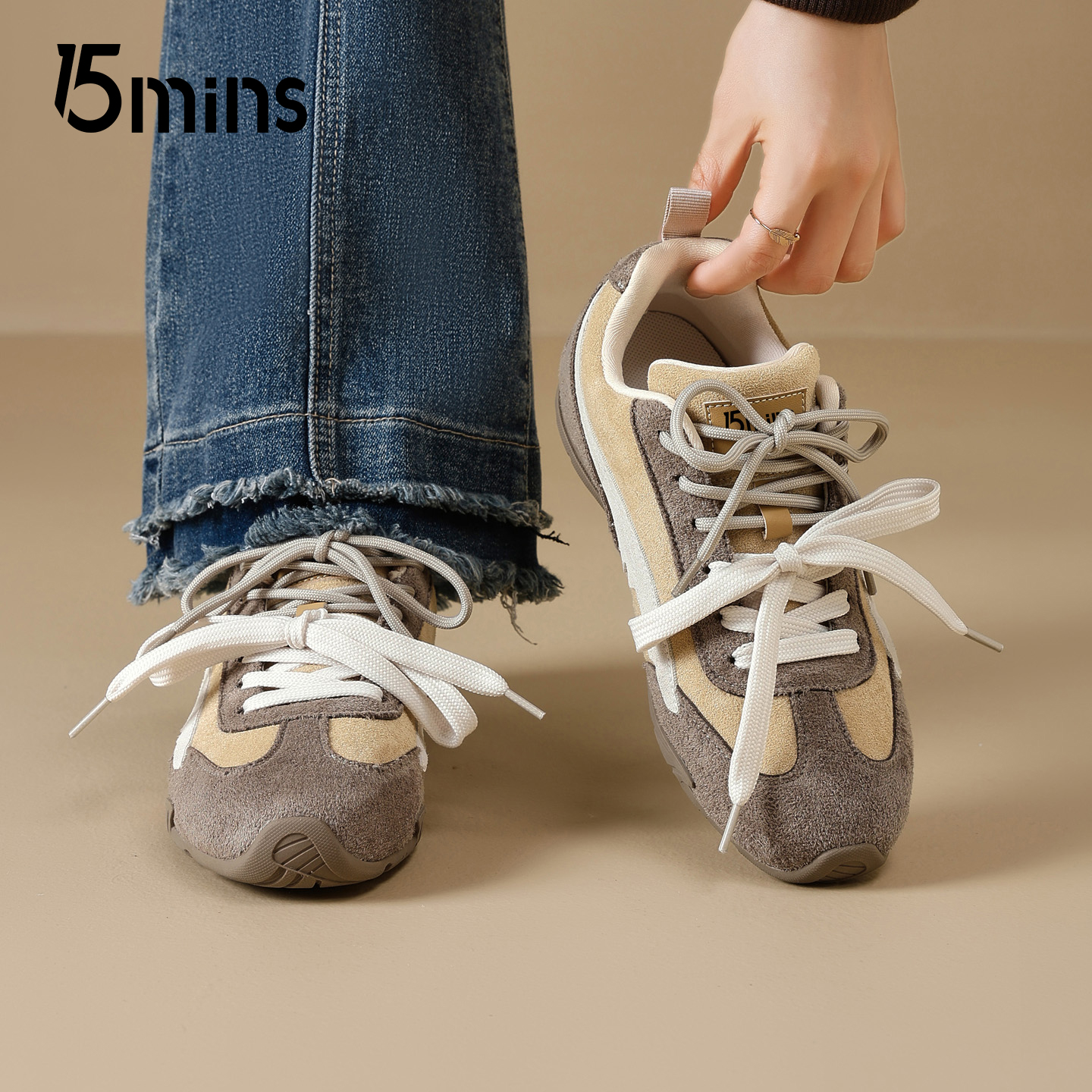 15mins时尚拼色德训鞋女2025秋