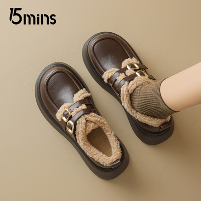 15mins真皮乐福鞋女2025冬新款