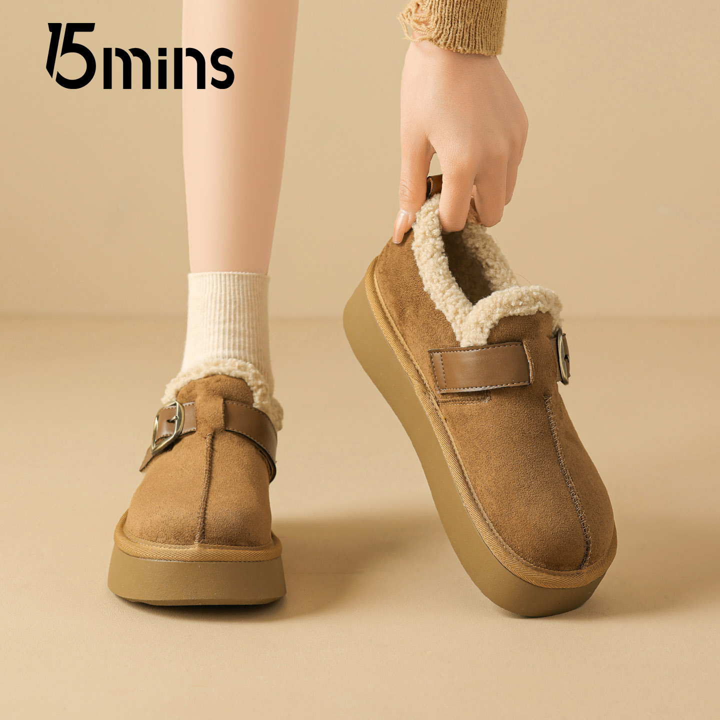 15mins加绒勃肯鞋女2025新款冬季