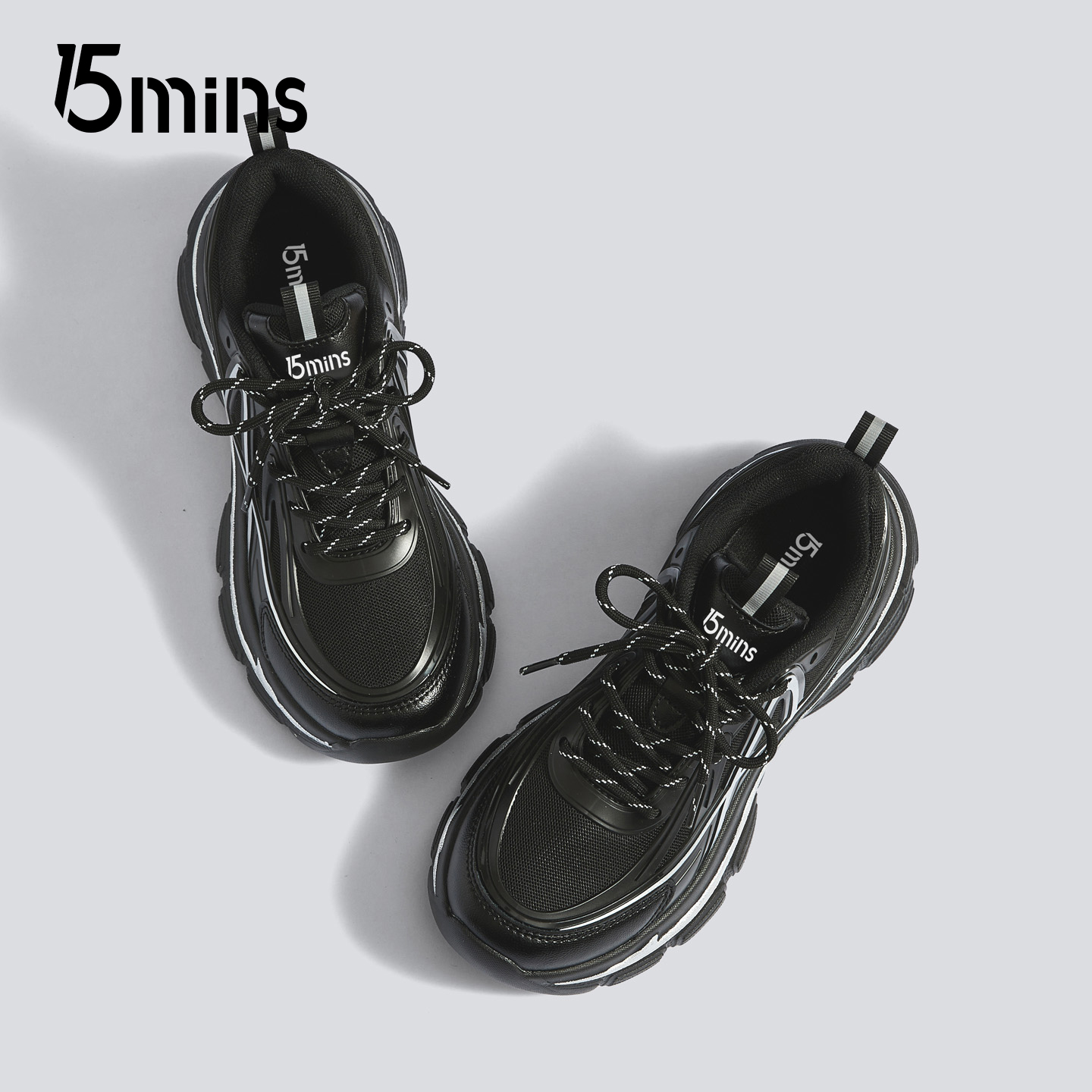 15mins厚底老爹鞋女2025新款秋冬