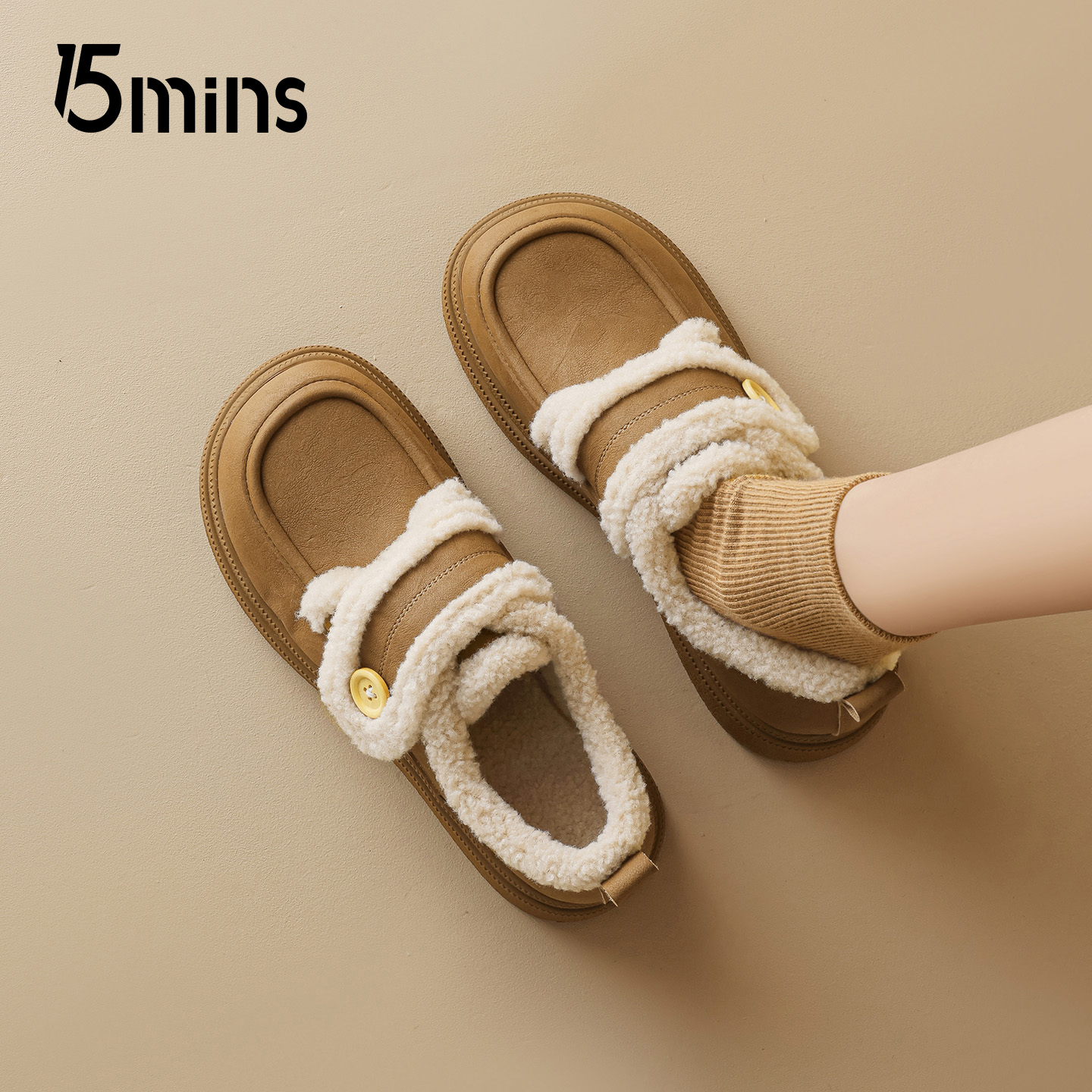 15mins厚底毛绒勃肯鞋女2025新款