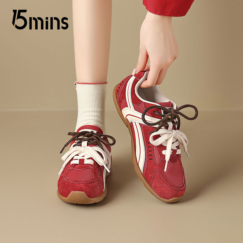 15mins红色复古德训鞋女休闲鞋