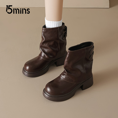 15mins美拉德棕色短靴厚底马丁靴