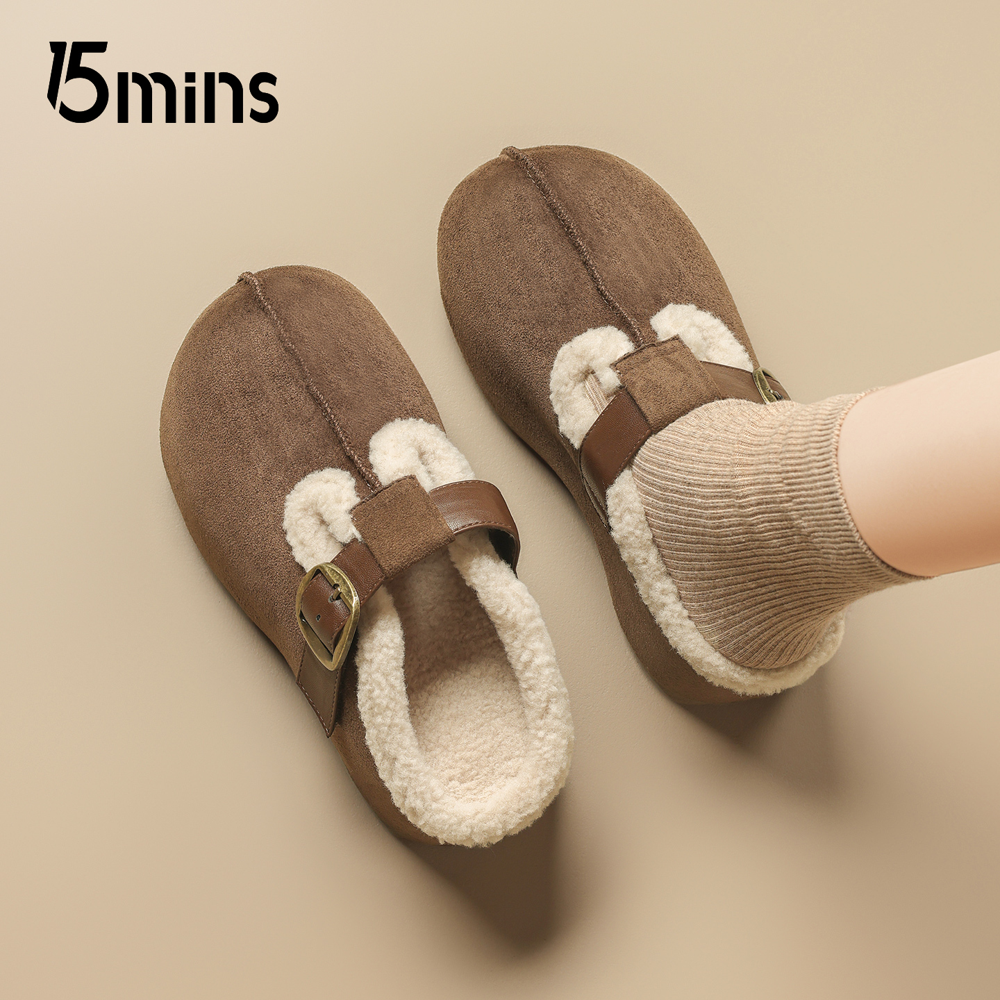 15mins厚底加绒勃肯鞋女2025