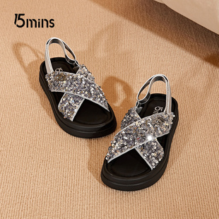 15mins厚底增高沙滩拖鞋女款2026新款夏季外穿法式配裙子罗马凉鞋