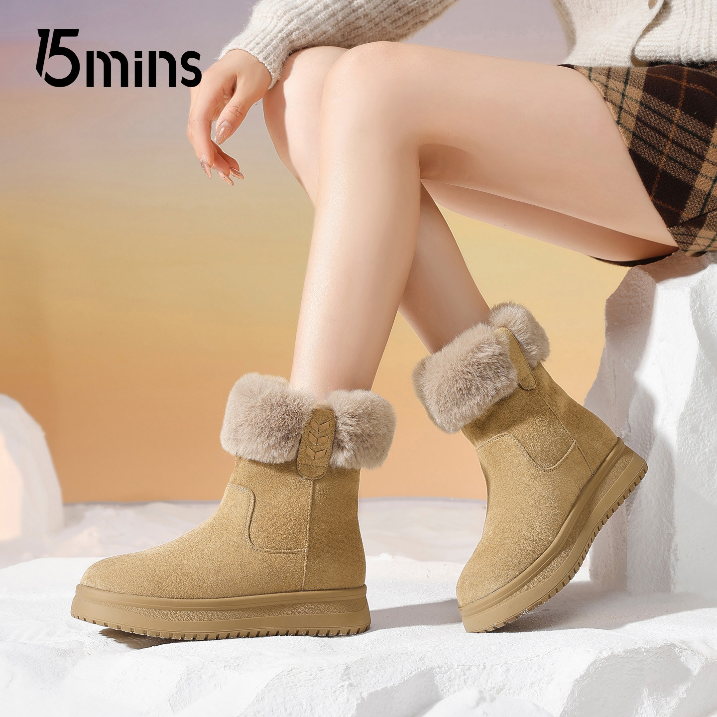 15mins厚底加绒马丁靴女2025新款加厚保暖短靴冬季棉靴毛绒雪地靴,女鞋,时尚雪地靴,淘宝优惠券,粉丝福利购,淘宝优惠卷