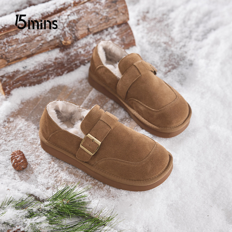 15mins一脚蹬女棉鞋2025新款毛毛厚底勃肯鞋女冬季加绒浅口豆豆鞋,女鞋,时尚雪地靴,淘宝优惠券,粉丝福利购,淘宝优惠卷