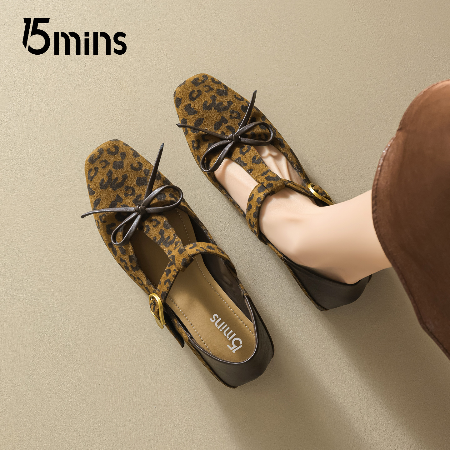 15mins法式豹纹玛丽珍鞋女2026款