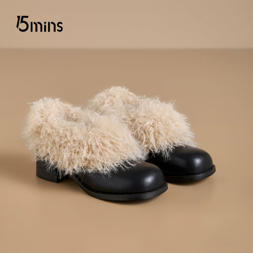 15mins一脚蹬保暖高跟毛毛鞋女款