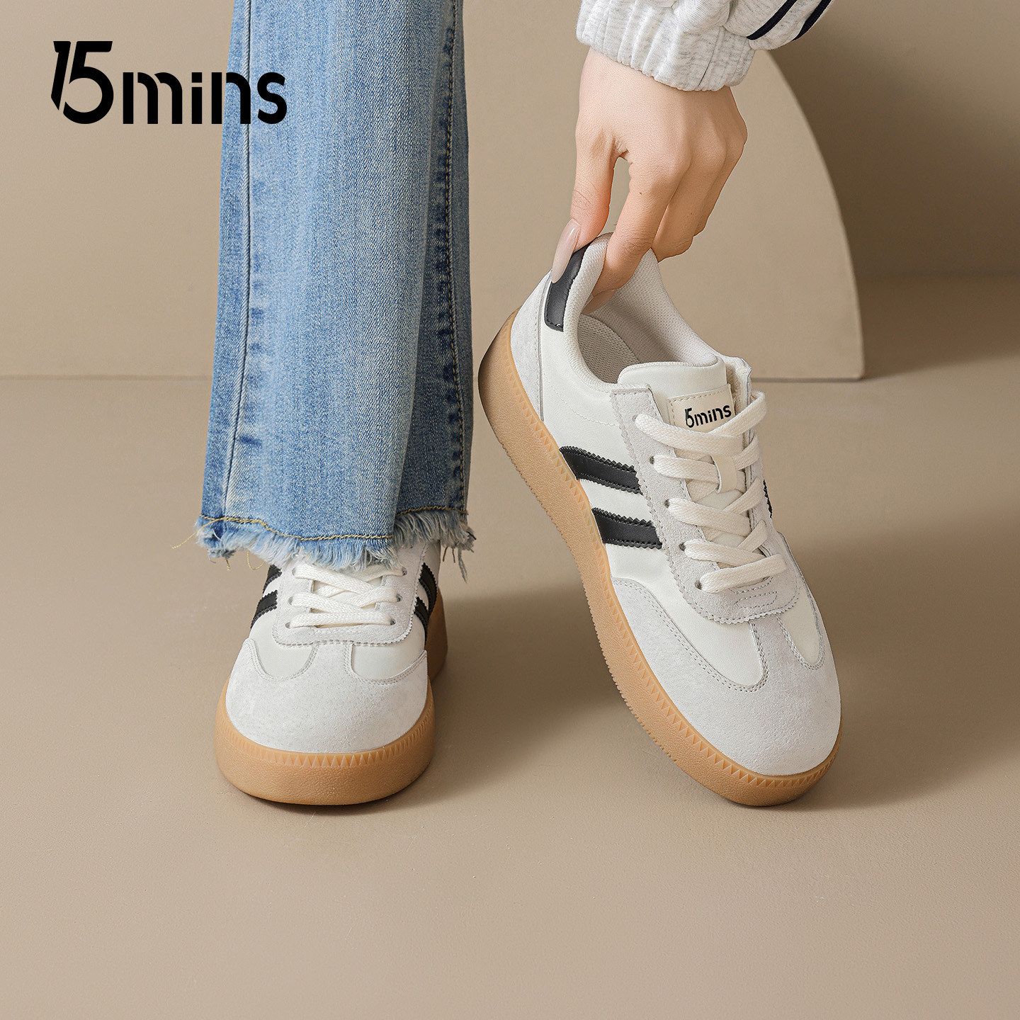 15mins复古德训鞋女2026春季新款时尚日常休闲板鞋系带百搭小白鞋,女鞋,德训鞋,淘宝优惠券,粉丝福利购,淘宝优惠卷