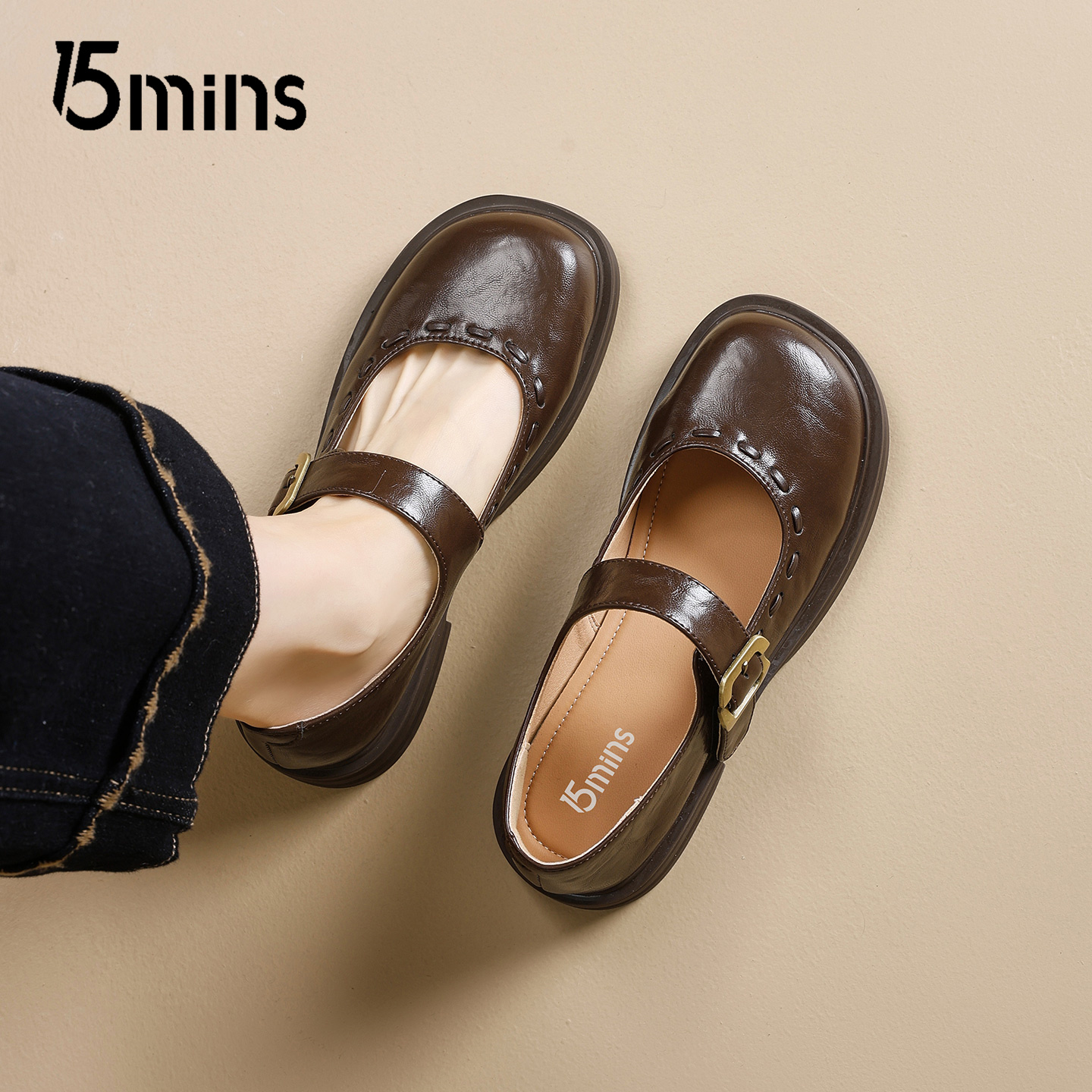 15mins时尚复古玛丽珍鞋女
