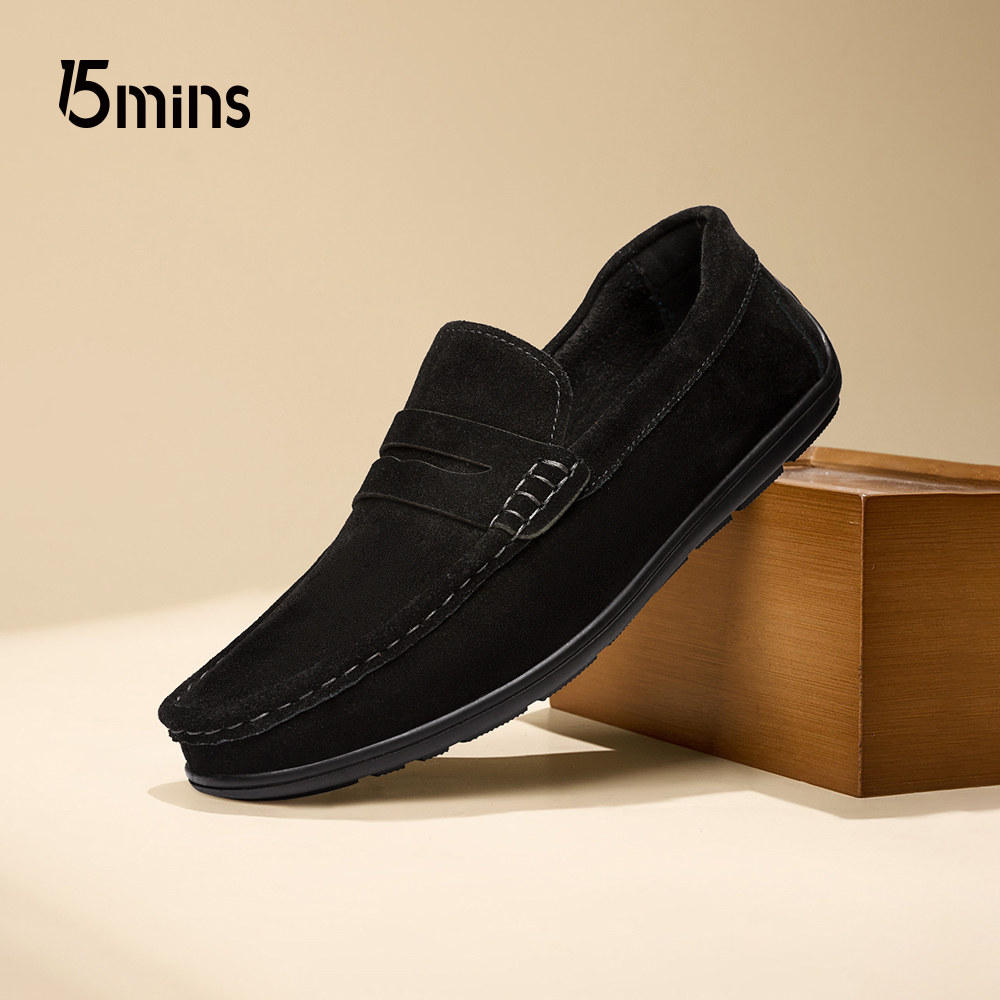 15mins男鞋2025春季新款绒面男士休闲鞋防滑软底透气一脚蹬豆豆鞋,流行男鞋,乐福鞋（豆豆鞋）,淘宝优惠券,粉丝福利购,淘宝优惠卷