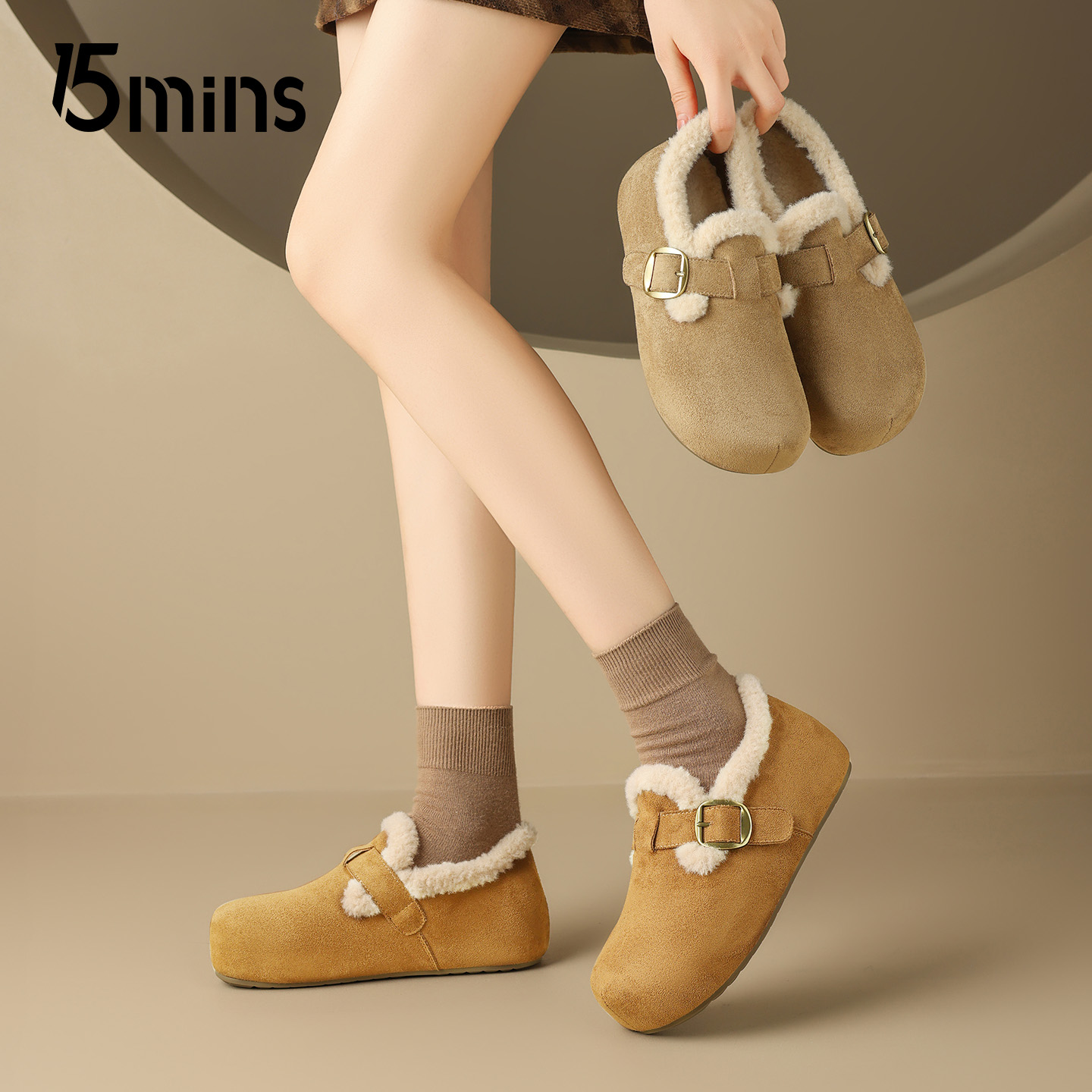 15mins复古加绒勃肯鞋女