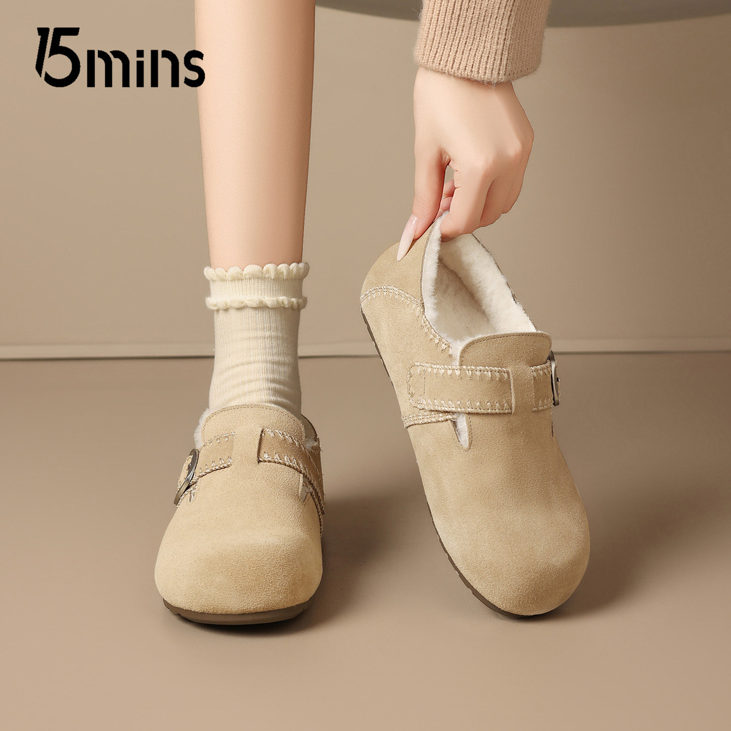 15mins软底加绒勃肯鞋女2025冬季新款平底一脚蹬单鞋保暖全包棉鞋,女鞋,勃肯鞋/软木鞋,淘宝优惠券,粉丝福利购,淘宝优惠卷